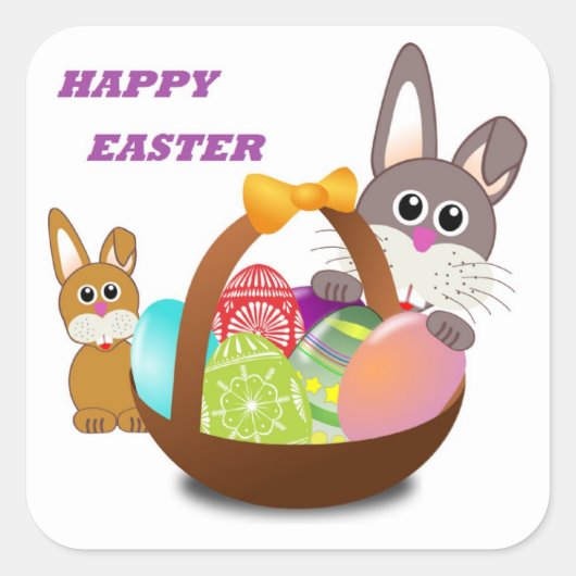 BUNNY "HAPPY EASTER" VIERKANTE STICKER (Voorkant)