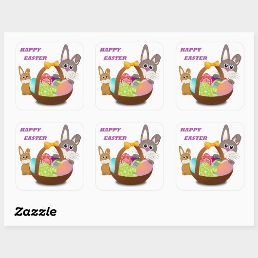 BUNNY "HAPPY EASTER" VIERKANTE STICKER (Vel)