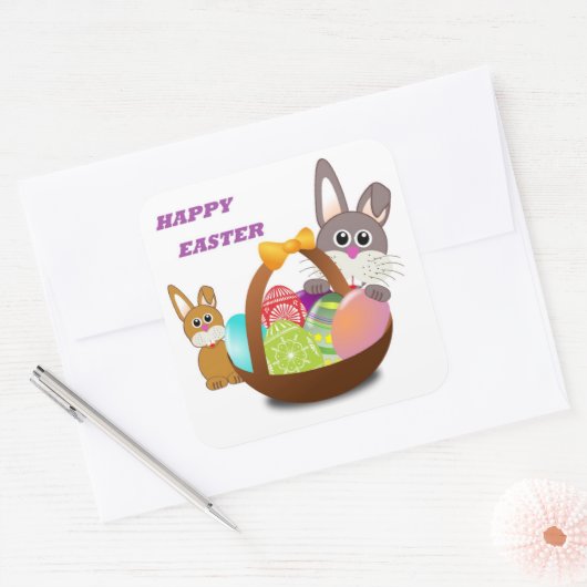 BUNNY "HAPPY EASTER" VIERKANTE STICKER (Envelop)