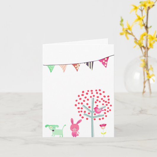 Bunny Happy Pasen Kaart (Gele Bloem)