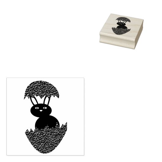 Bunny Hatching from Egg Weird Wood Art Stamp Rubberstempel (Gestempeld)