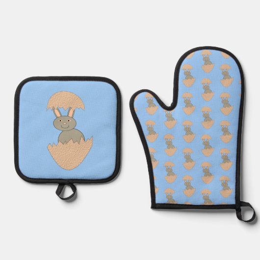 Bunny Hatching van Egg Weird Ovenwant & Pannenlap Set (Voorkant)