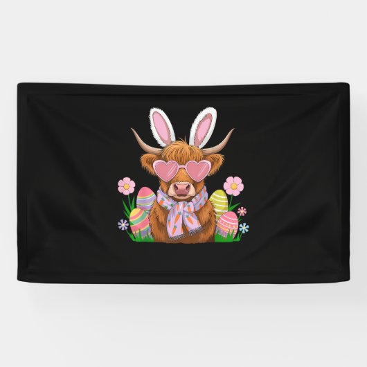 Bunny Highland Koe Paashouder Vrouwen Kinder Paasd Spandoek (Horizontaal)