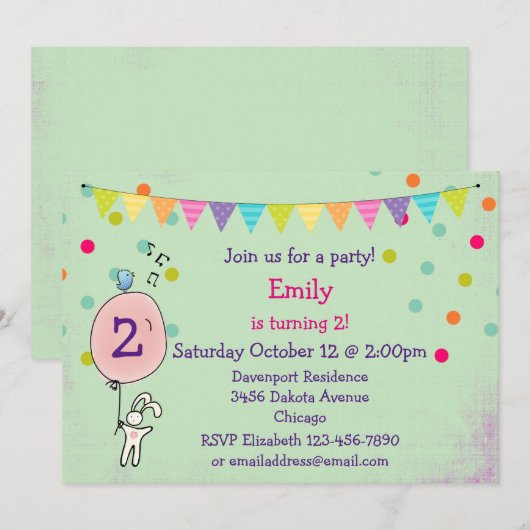 Bunny Holding een ballonfeest Kaart (Voorkant / Achterkant)