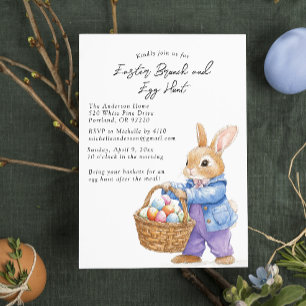 Bunny Holding Eggs in Basket Brunch en eierjacht Kaart