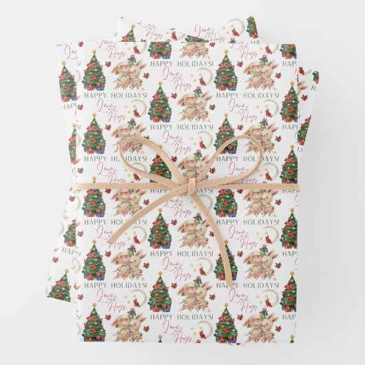 Bunny Holiday Wrapping Paper Flat Sheet Set 3 (In situ)
