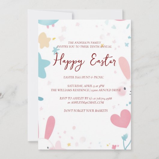 Bunny hoort en bloemenvrolijk Pasen Kaart (Voorkant)