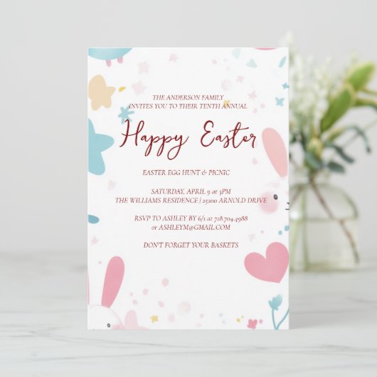 Bunny hoort en bloemenvrolijk Pasen Kaart (Staand voorkant)