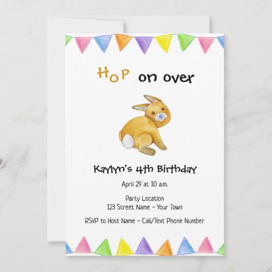 Bunny Hop Birthday Uitnodiging (Voorkant)