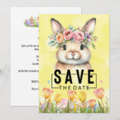 Bunny Hop in Pasen: Save the Date Kaart (Voorkant / Achterkant)