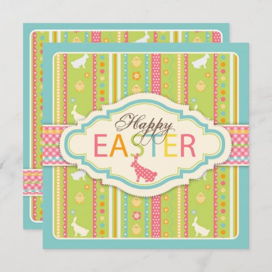 Bunny Hop Invitation Square Kaart (Voorkant / Achterkant)