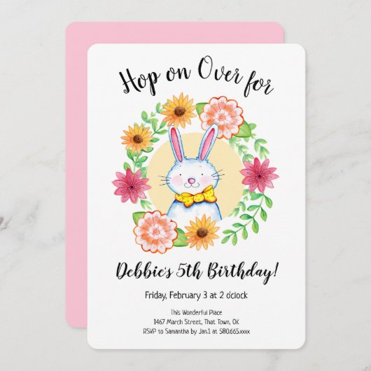 Bunny Hop over pastel Birthday Kaart (Voorkant / Achterkant)