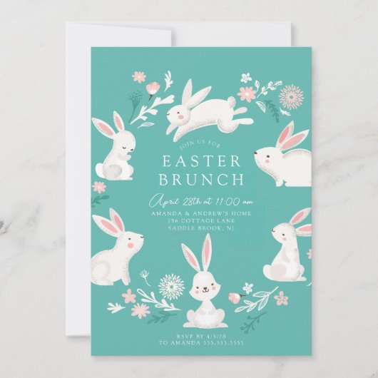 Bunny Hop Paasbrunch Uitnodiging (Voorkant)