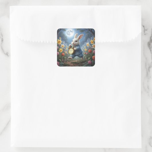 Bunny Hopping With an Alarm Clock Vierkante Sticker (Tas)
