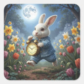 Bunny Hopping With an Alarm Clock Vierkante Sticker (Voorkant)