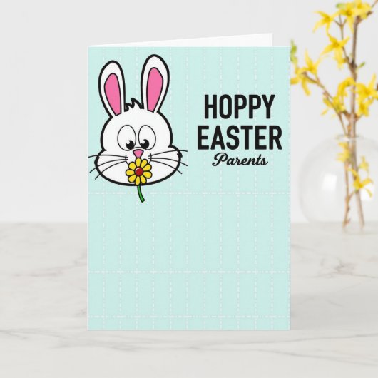 Bunny Hoppy Easter Parents Card Kaart (Gele Bloem)