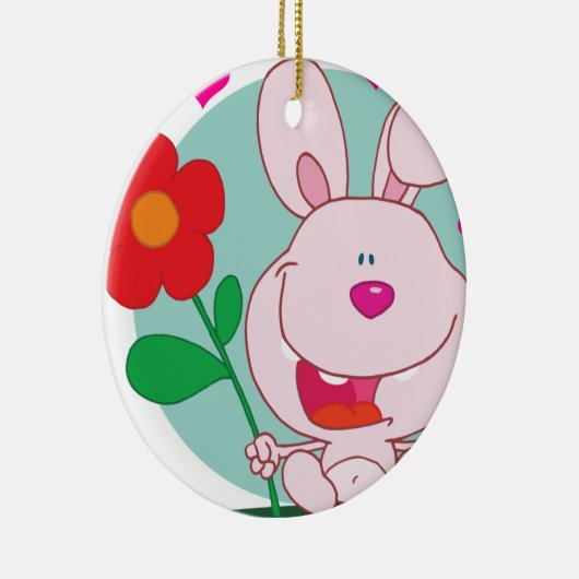 Bunny houdt bloem keramisch ornament (Rechts)