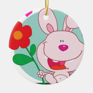 Bunny houdt bloem keramisch ornament