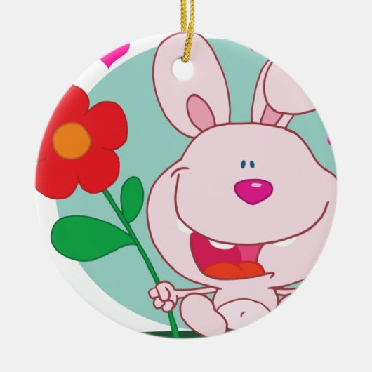 Bunny houdt bloem keramisch ornament (Voorkant)