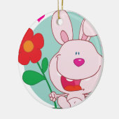 Bunny houdt bloem keramisch ornament (Links)