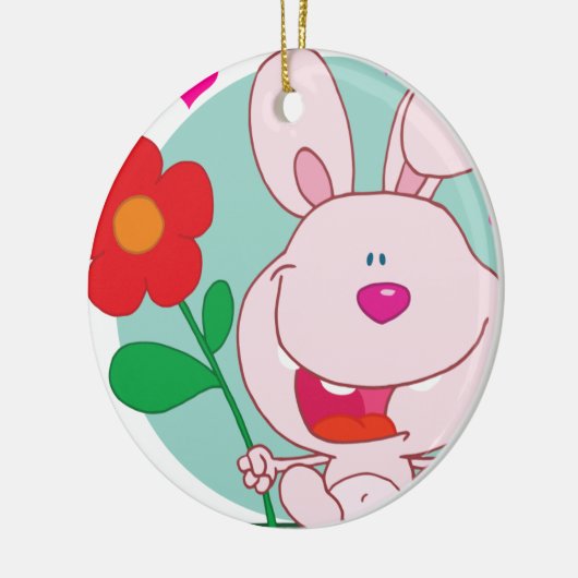 Bunny houdt bloem keramisch ornament (Links)