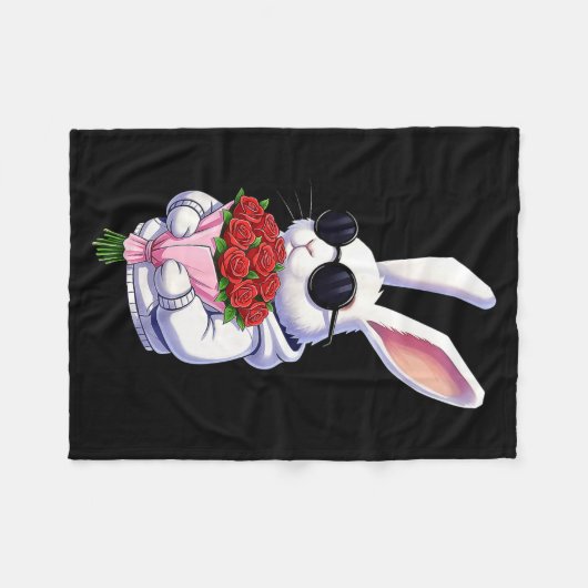 Bunny Hugging Valentine Flower Bunny  Fleece Deken (Voorkant (Horizontaal))