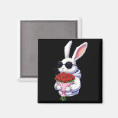 Bunny Hugging Valentine Flower Bunny  Magneet (Voorkant / Achterkant)