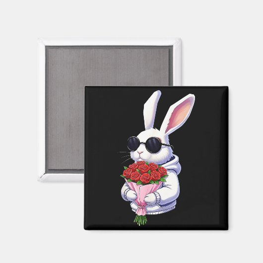 Bunny Hugging Valentine Flower Bunny  Magneet (Voorkant / Achterkant)