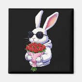 Bunny Hugging Valentine Flower Bunny  Magneet (Voorkant)