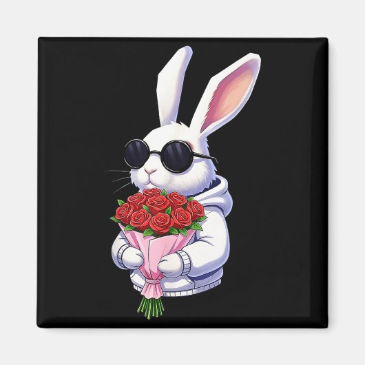 Bunny Hugging Valentine Flower Bunny  Magneet (Voorkant)