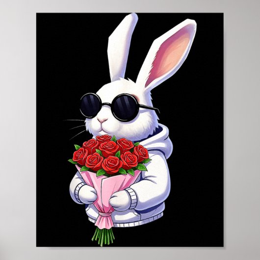 Bunny Hugging Valentine Flower Bunny  Poster (Voorkant)