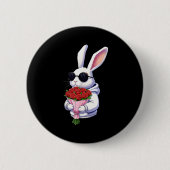 Bunny Hugging Valentine Flower Bunny  Ronde Button 5,7 Cm (Voorkant)