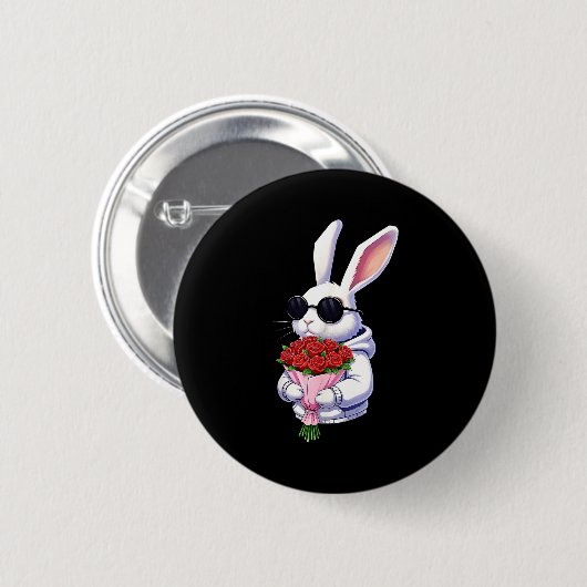 Bunny Hugging Valentine Flower Bunny  Ronde Button 5,7 Cm (Voorkant /achterkant)
