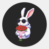 Bunny Hugging Valentine Flower Bunny  Ronde Sticker (Voorkant)