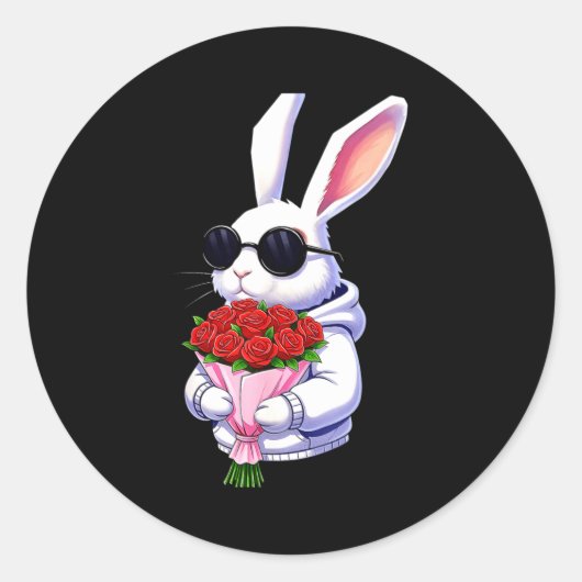 Bunny Hugging Valentine Flower Bunny  Ronde Sticker (Voorkant)