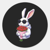 Bunny Hugging Valentine Flower Bunny  Ronde Sticker (Voorkant)