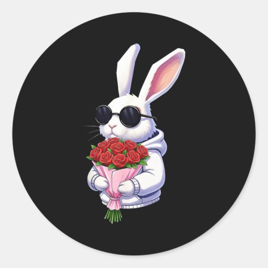Bunny Hugging Valentine Flower Bunny  Ronde Sticker (Voorkant)