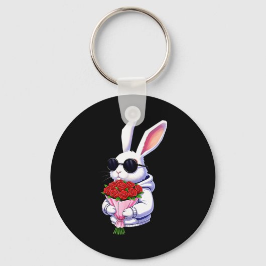 Bunny Hugging Valentine Flower Bunny Sleutelhanger (Voorkant)