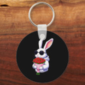 Bunny Hugging Valentine Flower Bunny Sleutelhanger (Voorkant)