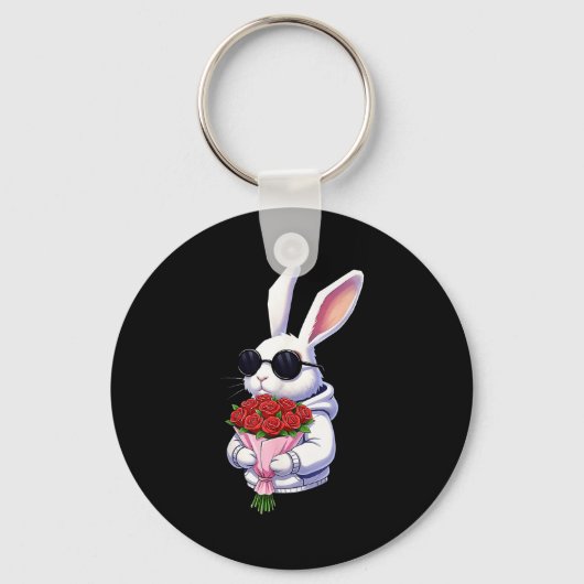 Bunny Hugging Valentine Flower Bunny Sleutelhanger (Voorkant)