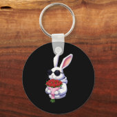 Bunny Hugging Valentine Flower Bunny Sleutelhanger (Voorkant)