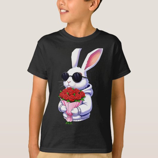 Bunny Hugging Valentine Flower Bunny T-shirt (Voorkant)