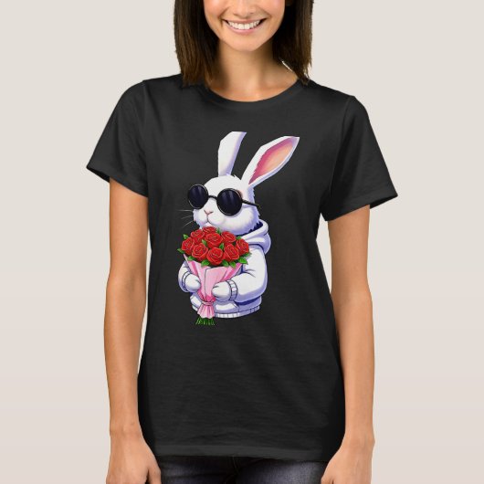 Bunny Hugging Valentine Flower Bunny  T-shirt (Voorkant)