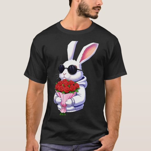 Bunny Hugging Valentine Flower Bunny  T-shirt (Voorkant)