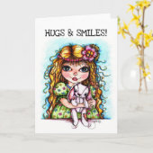 Bunny Hugs and Smiles Wenskaart Kaart (Gele Bloem)