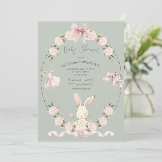 Bunny Hydrangeas Pink Sage Ballerina Baby Kaart (Staand voorkant)