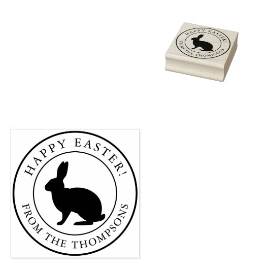 Bunny In A Circle Happy Easter With Name Rubberstempel (Gestempeld)