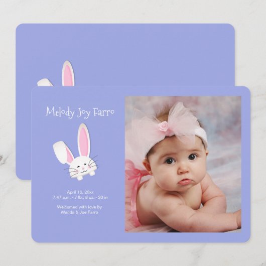 Bunny In A Pocket Foto Aankondiging van de Geboort (Voorkant / Achterkant)