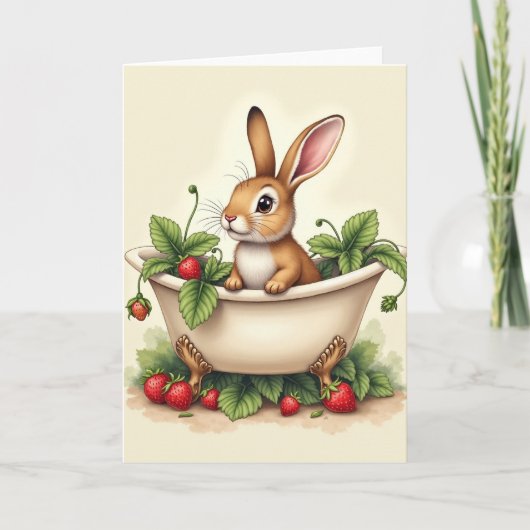 Bunny In A Tub Cute Card Kaart (Voorkant)