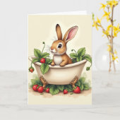 Bunny In A Tub Cute Card Kaart (Gele Bloem)